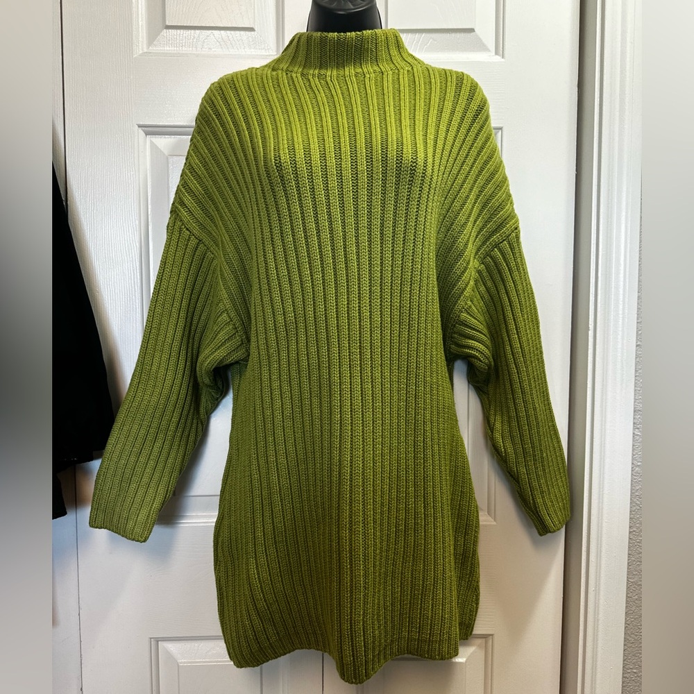 Staud women's Wool Ribbed Sweater Dress Fern Green Oversized Fall Winter Small